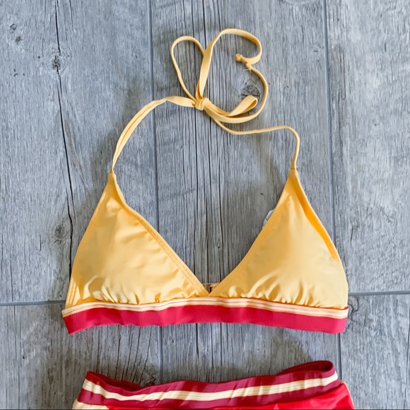 NBW MODCLOTH Red and Yellow High Waisted Swimsuit Bikini - Picture 4 of 7